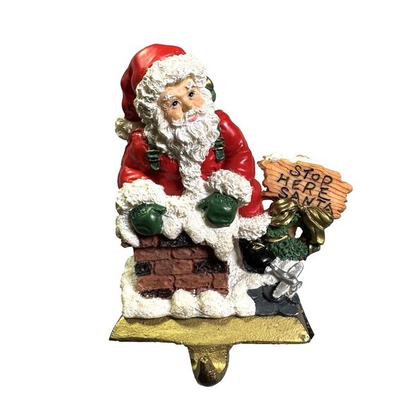 Kurt S Adler‎ Christmas Stocking Hanger Resin "Stop Here Santa" Chimney 1950's - Picture 1 of 6